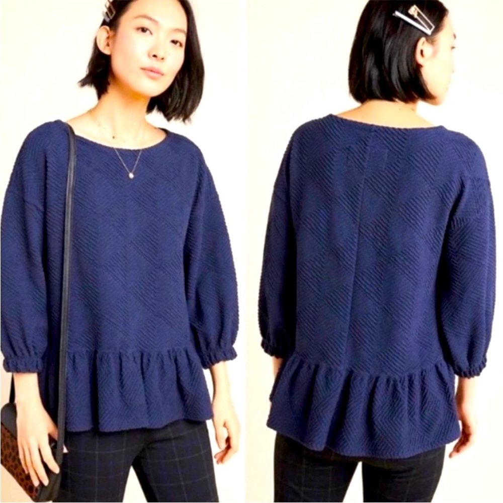 Anthropologie Maeve Navy Mikayla Peplum Top Size M